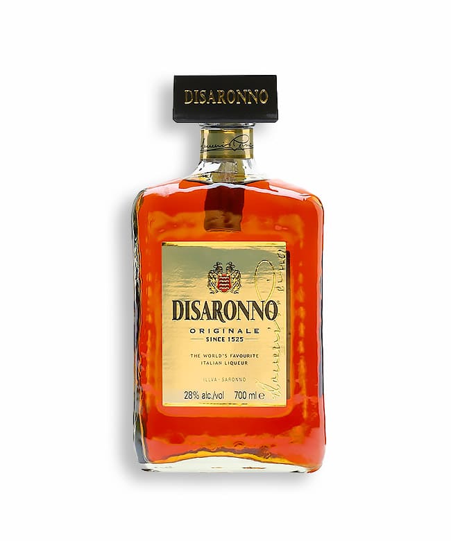 Disaronno Originale Amaretto Italian Liqueur Colored with caramel. 
